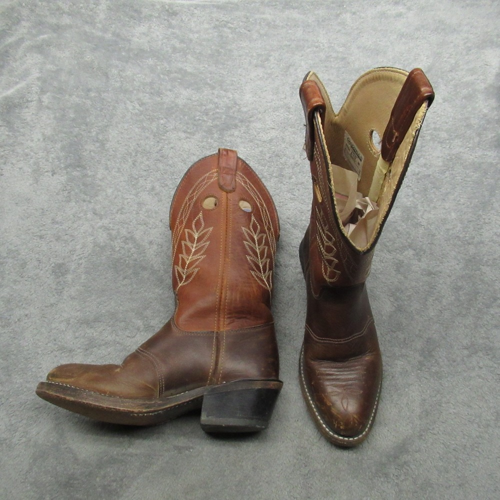 Double H Boots Women 6.5M Brown Leather Embroidery Cowgirl Western Riding USA